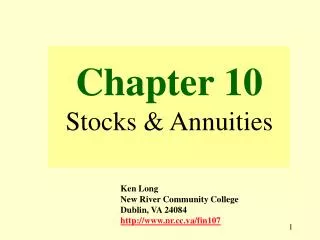 Chapter 10 Stocks &amp; Annuities