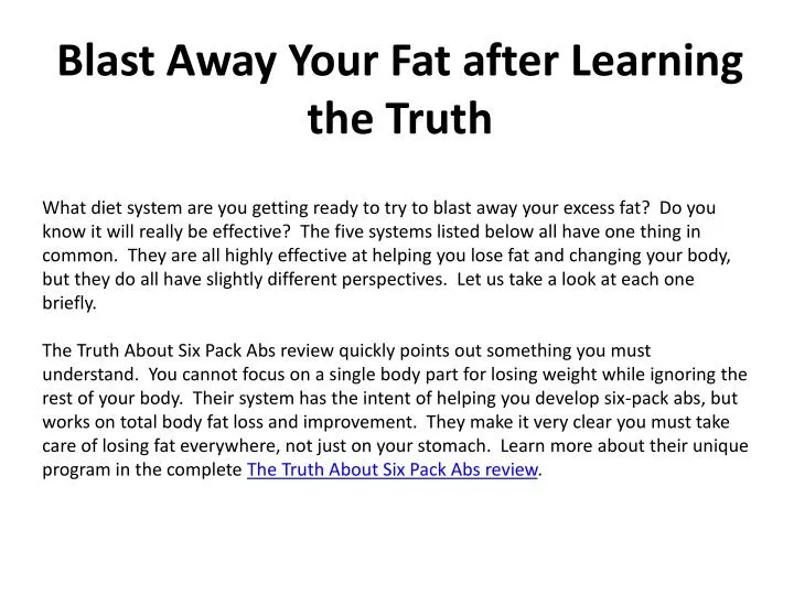 blast away your fat after learning the truth