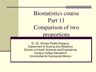 Biostatistics course Part 11 Comparison of two proportions