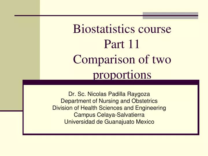 biostatistics course part 11 comparison of two proportions