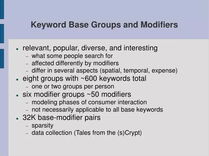 keyword base groups and modifiers