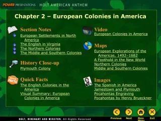Chapter 2 – European Colonies in America