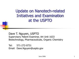Update on Nanotech-related Initiatives and Examination at the USPTO