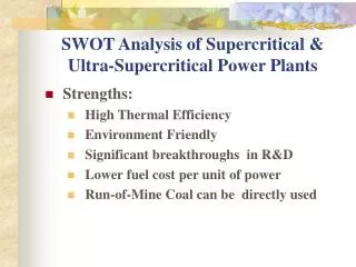 SWOT Analysis of Supercritical &amp; Ultra-Supercritical Power Plants
