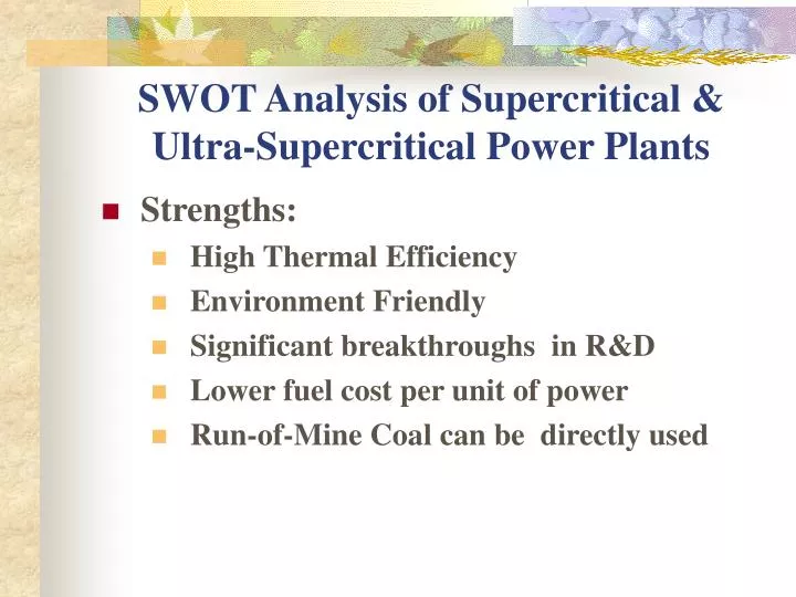 swot analysis of supercritical ultra supercritical power plants