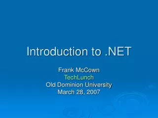 Introduction to .NET
