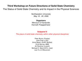 Third Workshop on Future Directions of Solid State Chemistry The Status of Solid State Chemistry and its Impact in the P