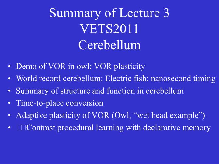 summary of lecture 3 vets2011 cerebellum