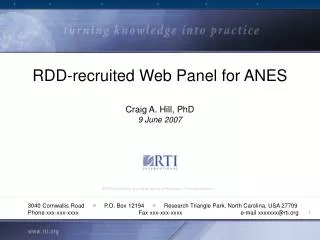 RDD-recruited Web Panel for ANES Craig A. Hill, PhD 9 June 2007