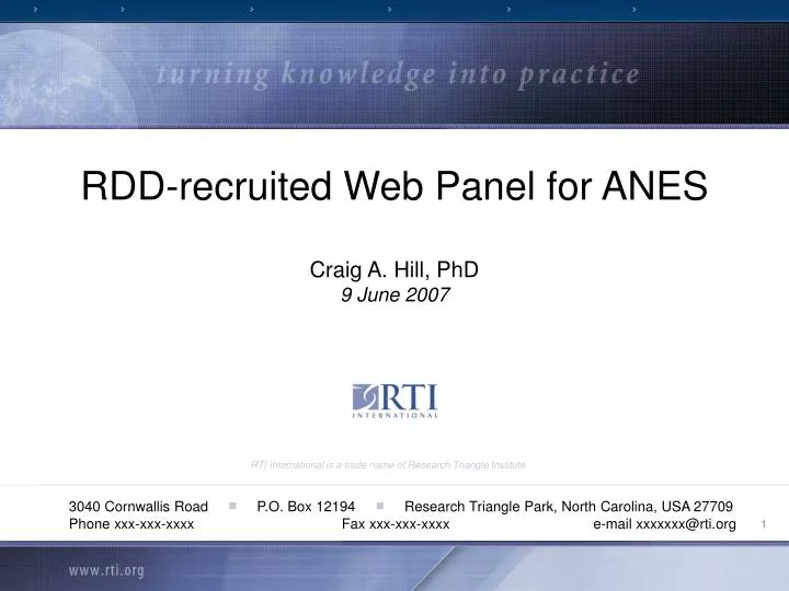 rdd recruited web panel for anes craig a hill phd 9 june 2007
