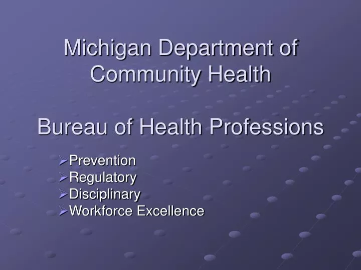 michigan department of community health bureau of health professions
