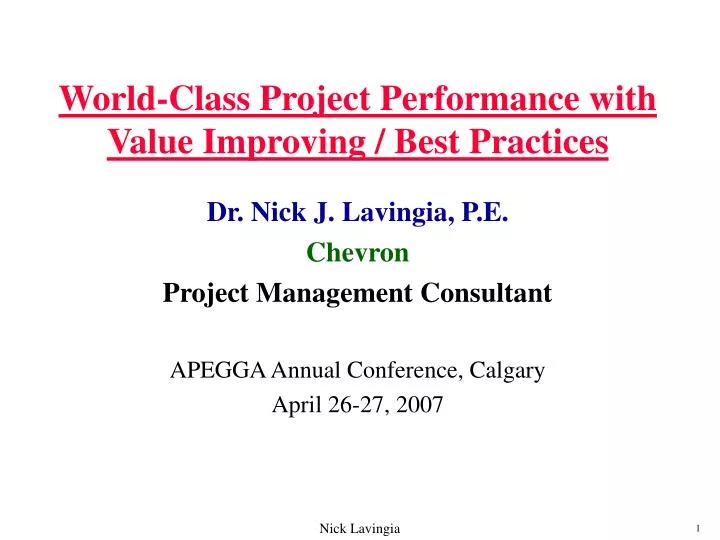 world class project performance with value improving best practices