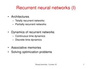 Recurrent neural networks (I)