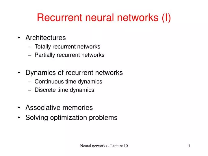 recurrent neural networks i