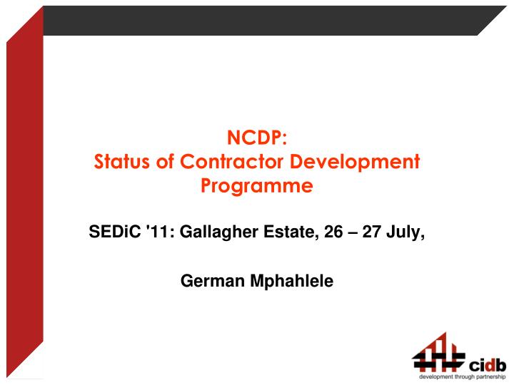 ncdp status of contractor d evelopment programme