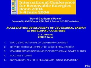 ACCELERATING DEVELOPMENT OF GEOTHERMAL ENERGY IN DEVELOPING COUNTRIES