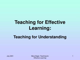 Teaching for Effective Learning: