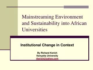 Mainstreaming Environment and Sustainability into African Universities