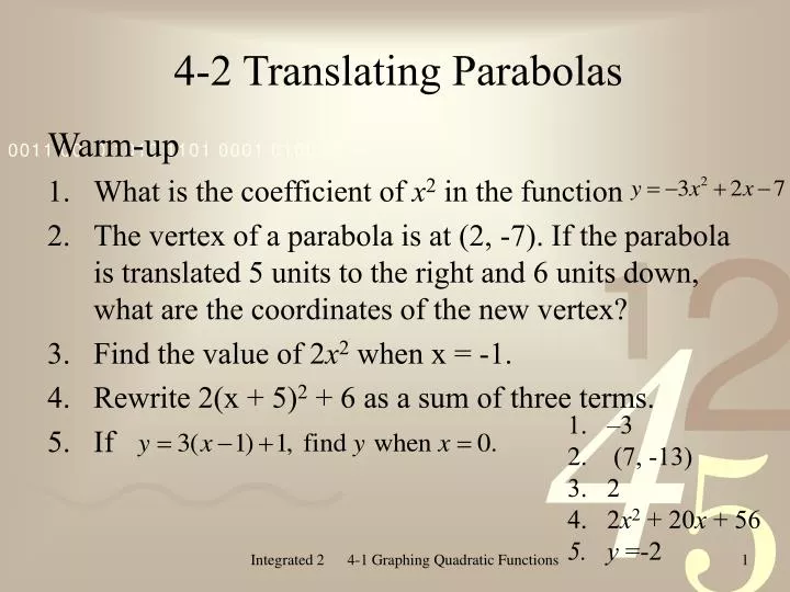 4 2 translating parabolas