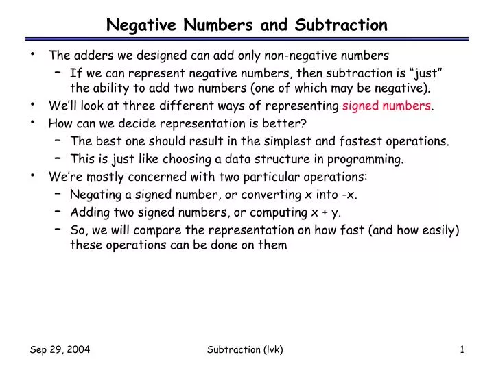 negative numbers and subtraction