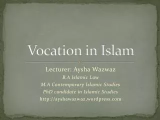 Vocation in Islam
