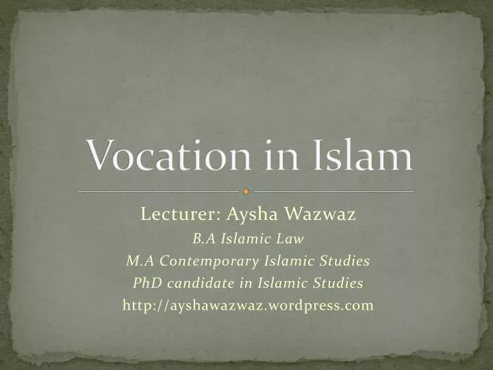 vocation in islam