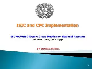 ESCWA/UNSD Expert Group Meeting on National Accounts 12-14 May 2009, Cairo, Egypt U N Statistics Division