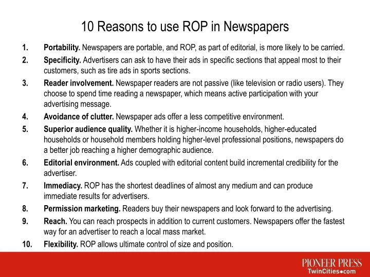 10 reasons to use rop in newspapers