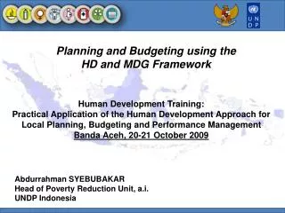 Human Development Training: Practical Application of the Human Development Approach for Local Planning, Budgeting and Pe