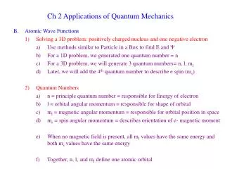 Ch 2 Applications of Quantum Mechanics