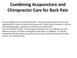 Combining Acupuncture and Chiropractor Care for Back Pain