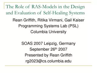 The Role of RAS-Models in the Design and Evaluation of Self-Healing Systems