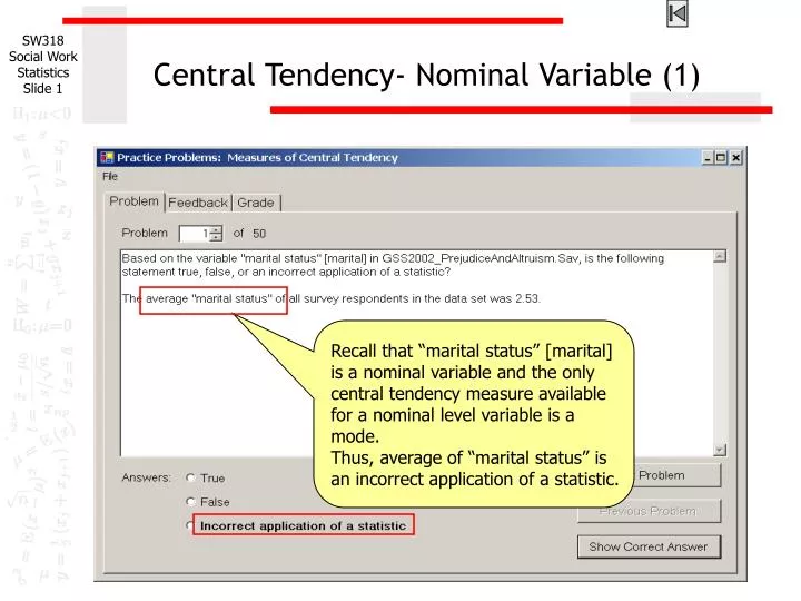 central tendency nominal variable 1