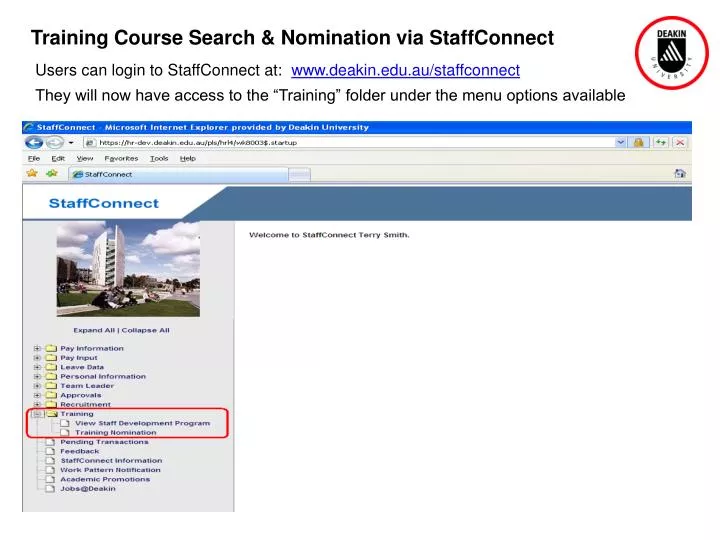 training course search nomination via staffconnect
