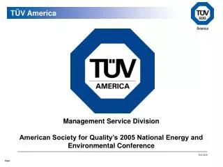 Management Service Division American Society for Quality’s 2005 National Energy and Environmental Conference
