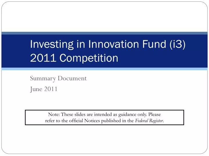 investing in innovation fund i3 2011 competition