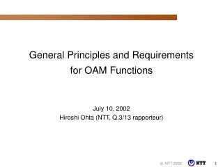 General Principles and Requirements for OAM Functions