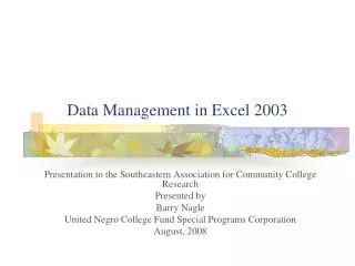 Data Management in Excel 2003