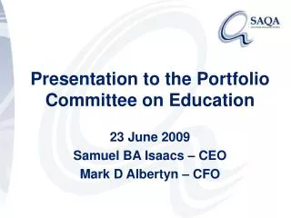 Presentation to the Portfolio Committee on Education