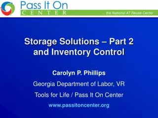 Storage Solutions – Part 2 and Inventory Control