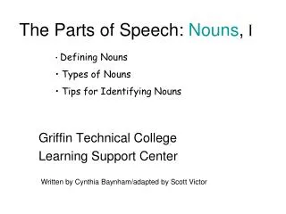 The Parts of Speech: Nouns , I