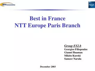 Best in France NTT Europe Paris Branch