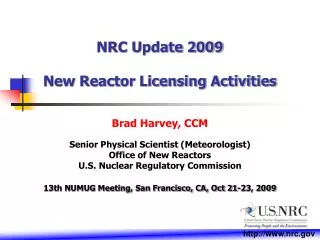 NRC Update 2009 New Reactor Licensing Activities