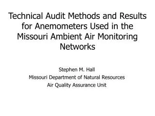 Technical Audit Methods and Results for Anemometers Used in the Missouri Ambient Air Monitoring Networks
