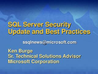 SQL Server Security Update and Best Practices