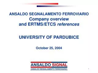 ANSALDO SEGNALAMENTO FERROVIARIO Company overview and ERTMS/ETCS references