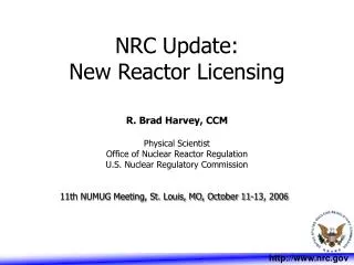 NRC Update: New Reactor Licensing
