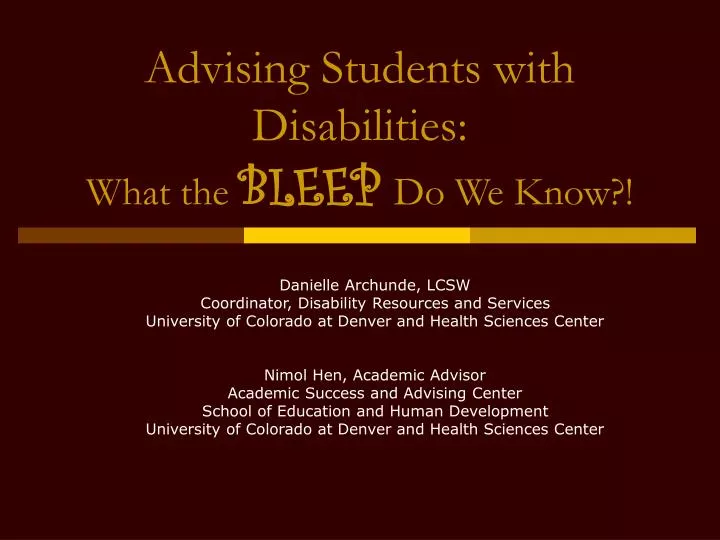 advising students with disabilities what the bleep do we know