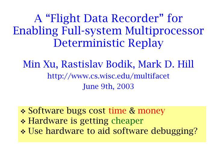 a flight data recorder for enabling full system multiprocessor deterministic replay