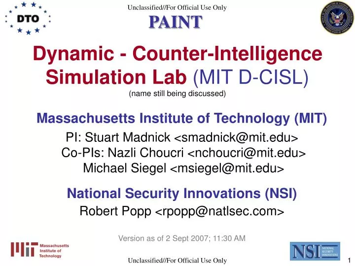 dynamic counter intelligence simulation lab mit d cisl name still being discussed